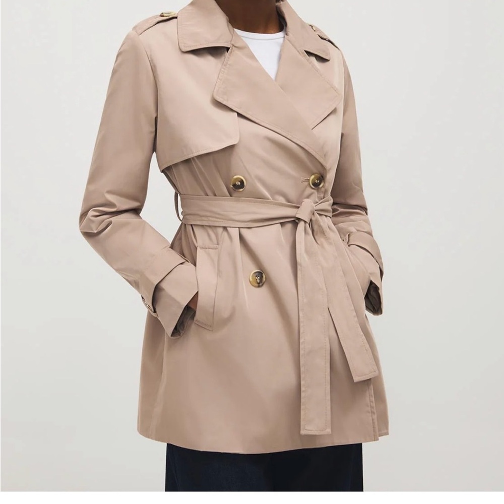 Suzy Shier Taupe Double-Breasted Trench Coat with Belt
